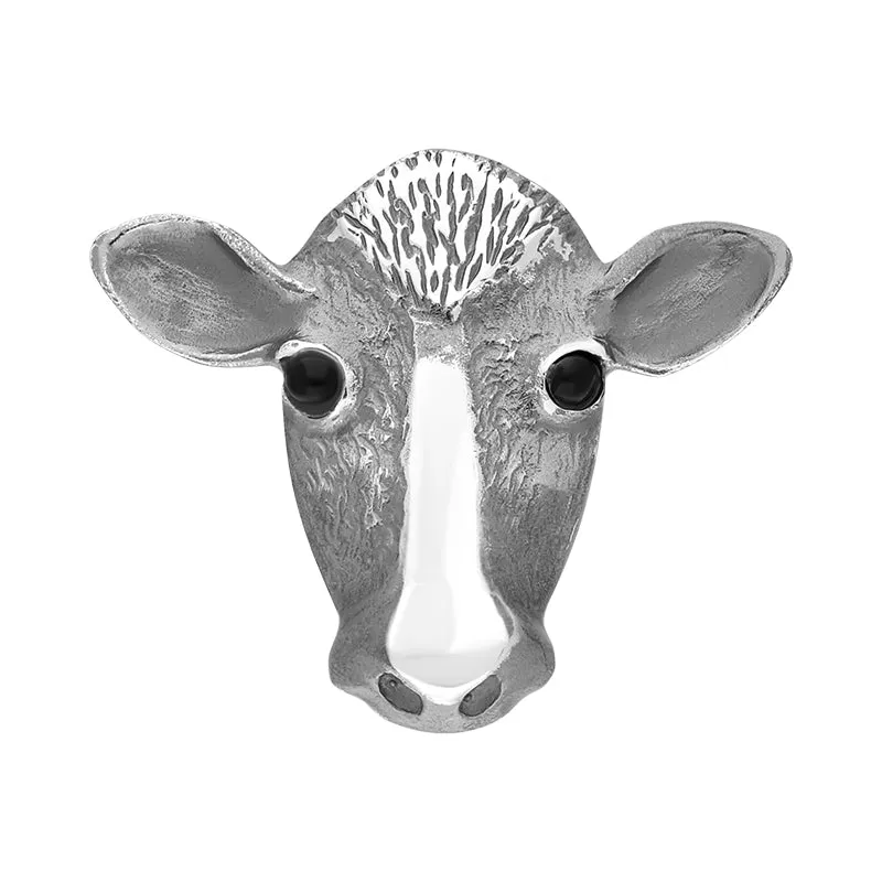 Sterling Silver Whitby Jet Large Cow Stick Pin