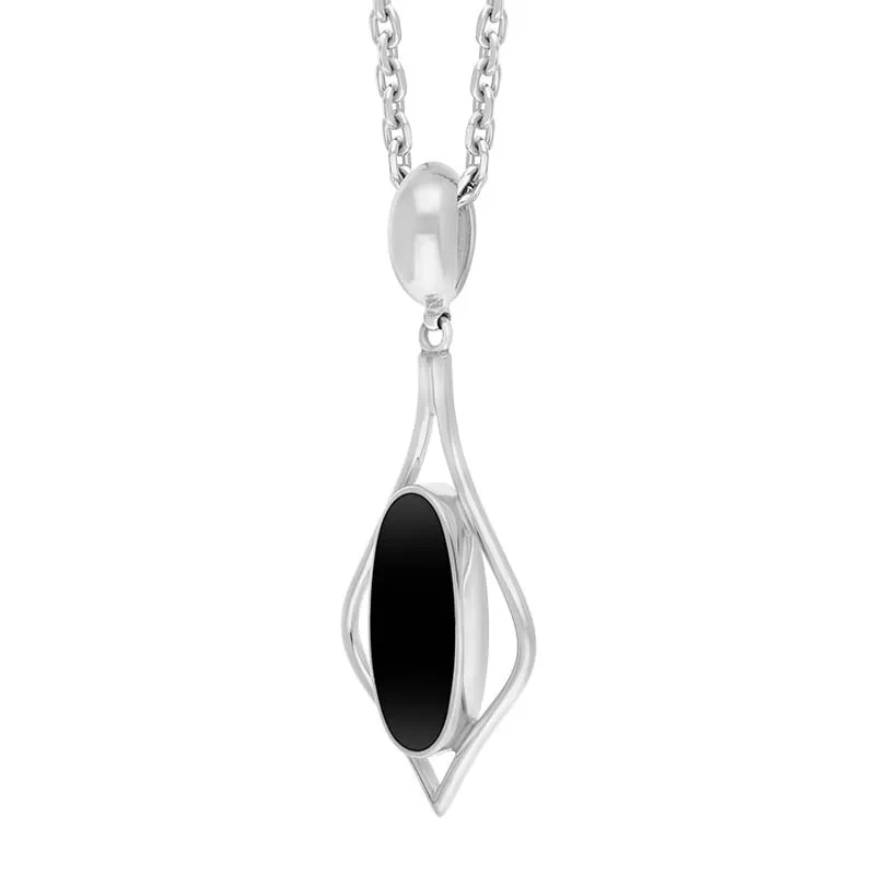 Sterling Silver Whitby Jet Oval Pointed Open Frame Necklace