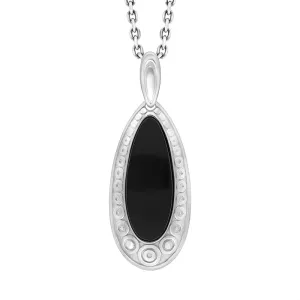 Sterling Silver Whitby Jet Oval Swirl Necklace