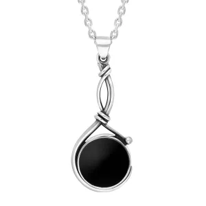 Sterling Silver Whitby Jet Round Abstract Loop Necklace D