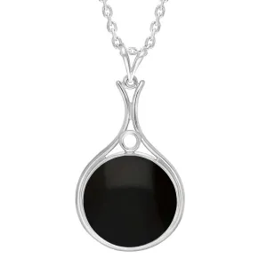 Sterling Silver Whitby Jet Round Open Frame Necklace D
