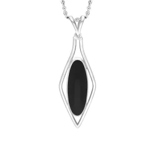 Sterling Silver Whitby Jet Round Open Frame Necklace D