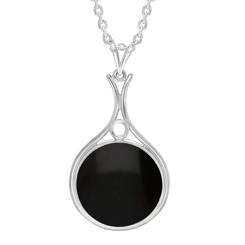 Sterling Silver Whitby Jet Round Open Frame Necklace D