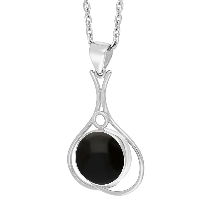Sterling Silver Whitby Jet Round Open Frame Necklace