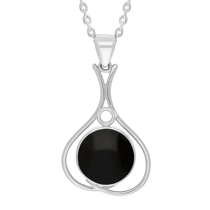 Sterling Silver Whitby Jet Round Open Frame Necklace