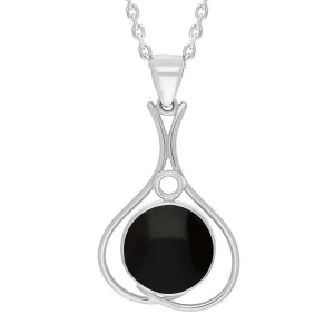 Sterling Silver Whitby Jet Round Open Frame Necklace