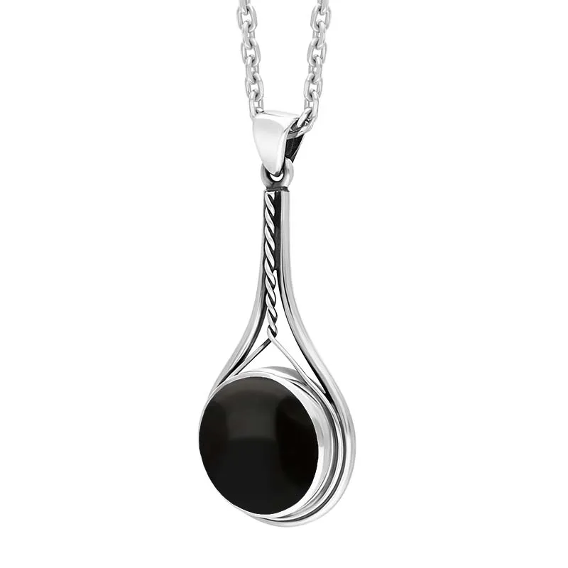 Sterling Silver Whitby Jet Round Twisted Rope Necklace