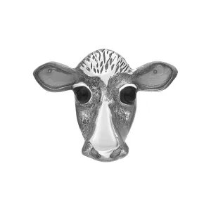 Sterling Silver Whitby Jet Small Cow Stick Pin