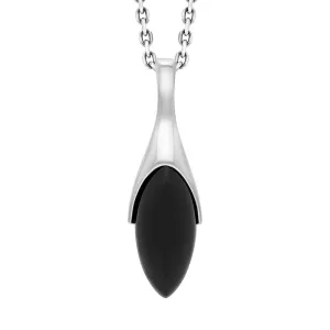 Sterling Silver Whitby Jet Tapered Marquise Necklace