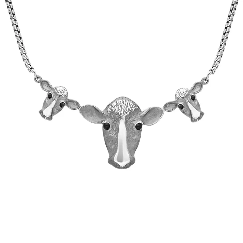 Sterling Silver Whitby Jet Triple Cow Necklace