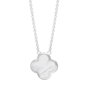 Sterling Silver White Mother of Pearl Bloom Large Four Leaf Clover Polished Edge Pendant