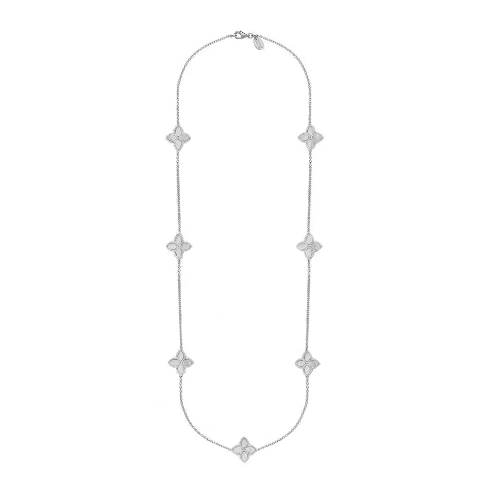 Sterling Silver White Mother of Pearl Eden Long Marquise Flower Necklace