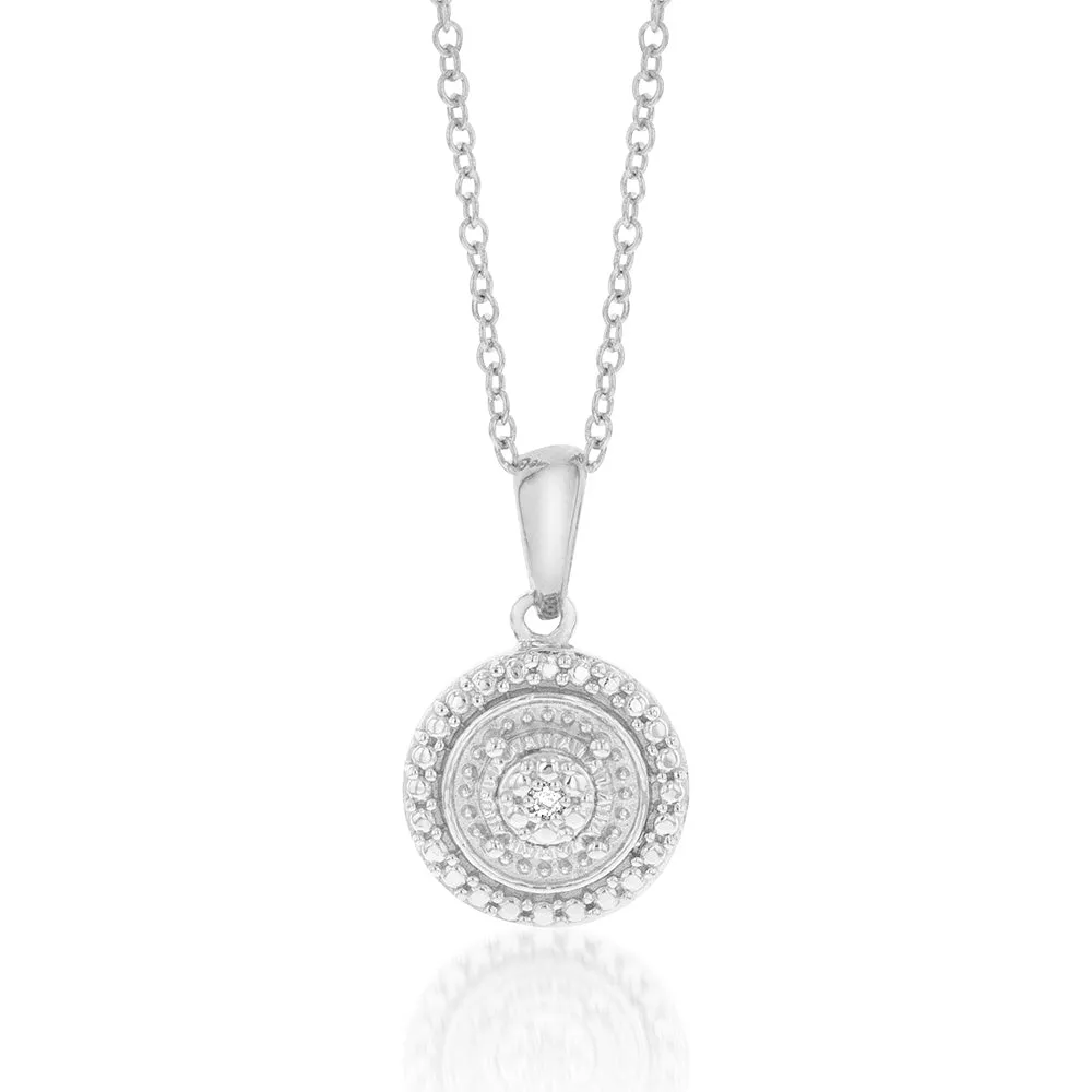 Sterling Silver With Diamond Round Shape Pendant Shiels