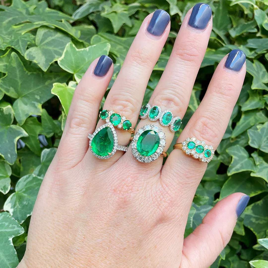 Three-Stone Round Emerald & Diamond 14K Yellow Gold Ring Croghans