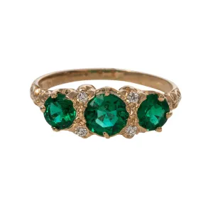 Three-Stone Round Emerald & Diamond 14K Yellow Gold Ring Croghans