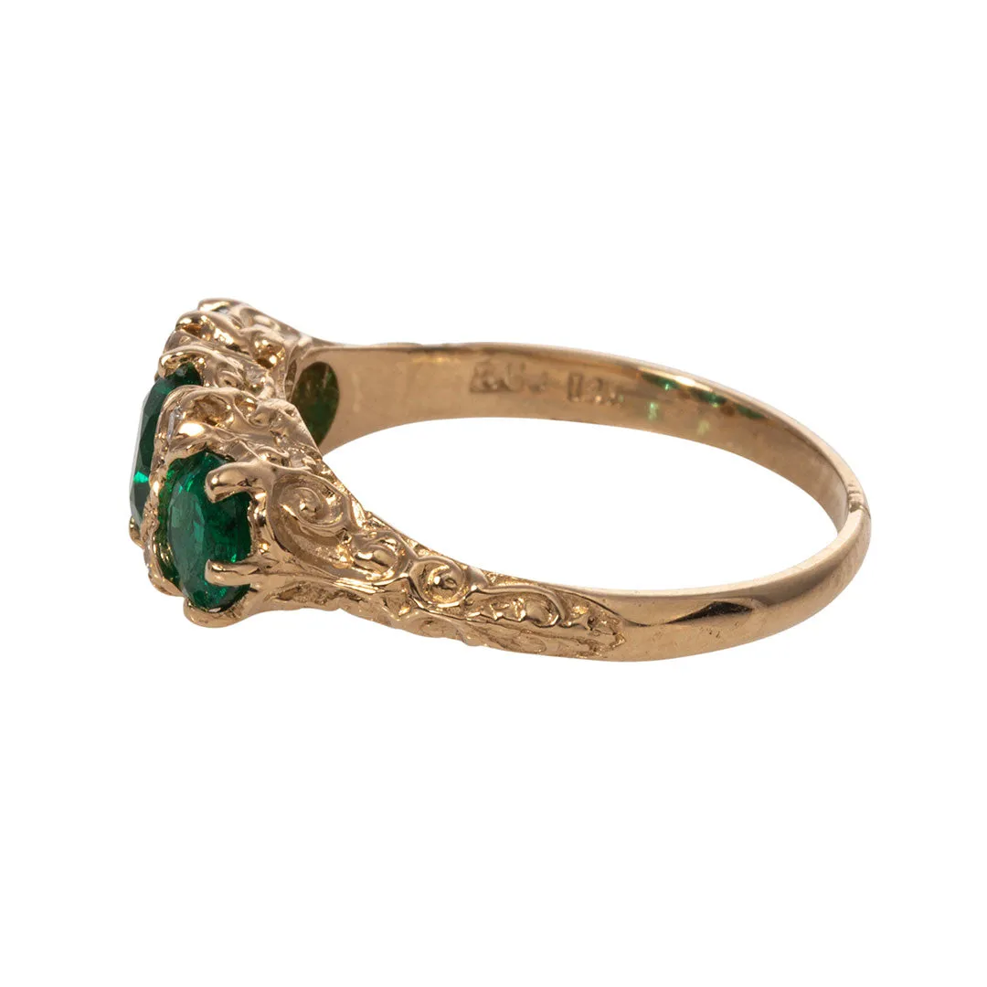 Three-Stone Round Emerald & Diamond 14K Yellow Gold Ring Croghans