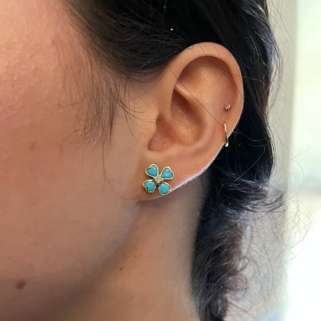 Turquoise & Diamond 14K Gold Clover Stud Earrings Croghans