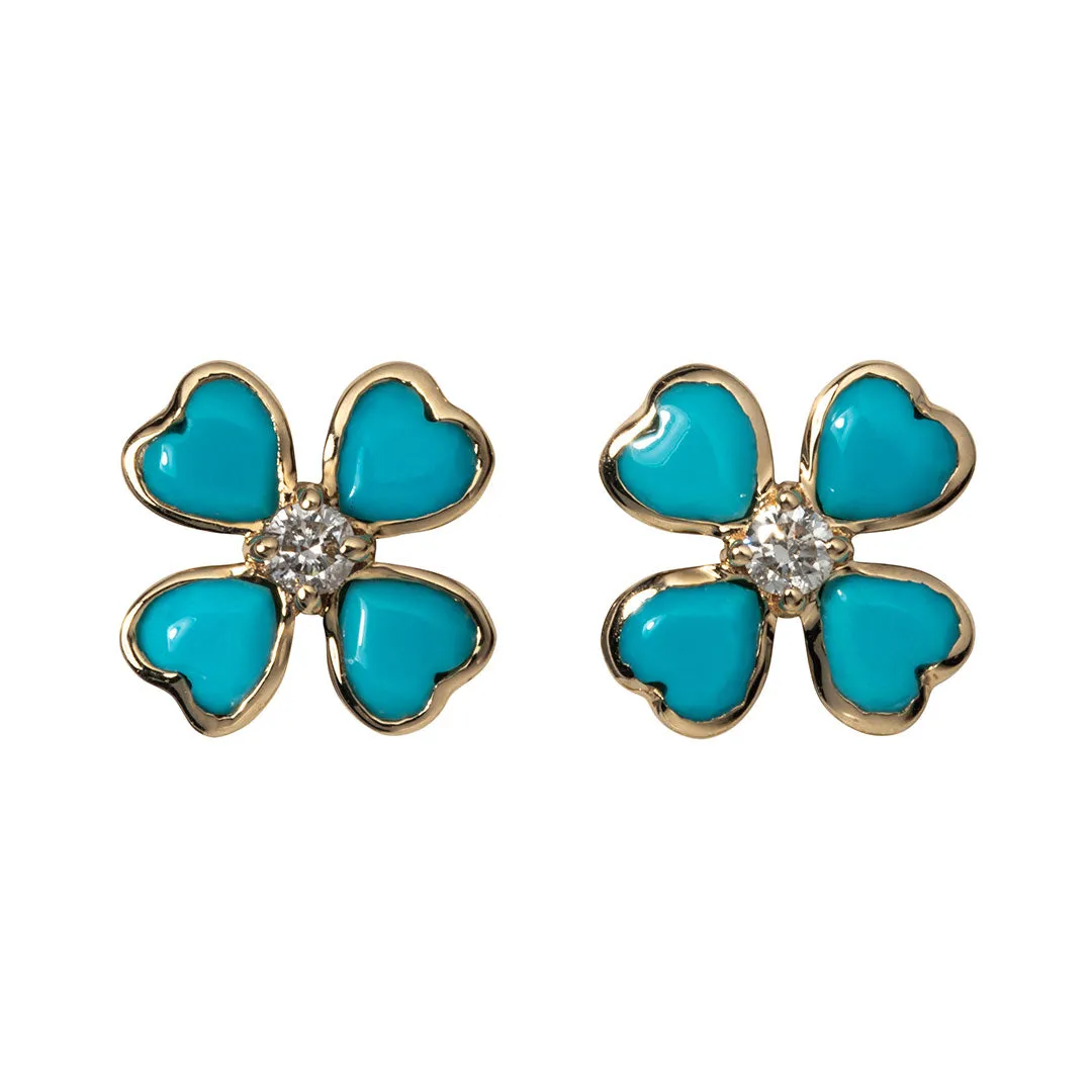 Turquoise & Diamond 14K Gold Clover Stud Earrings Croghans