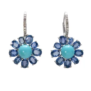 Turquoise, Sapphire & Diamond 18K Gold Leverback Earrings Croghans