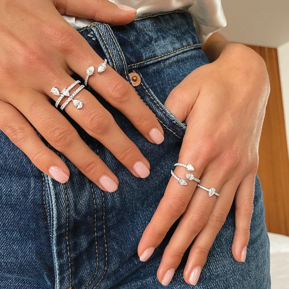 TWO STONE DIAMOND CLAW RING WITH PAVE BAND Anita Ko