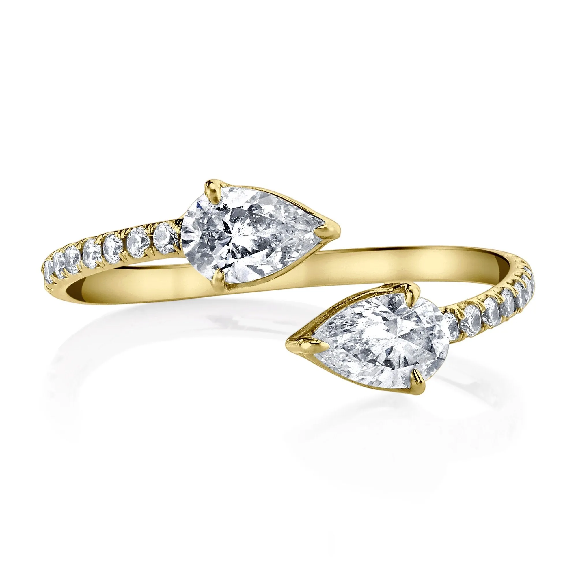 TWO STONE DIAMOND CLAW RING WITH PAVE BAND Anita Ko