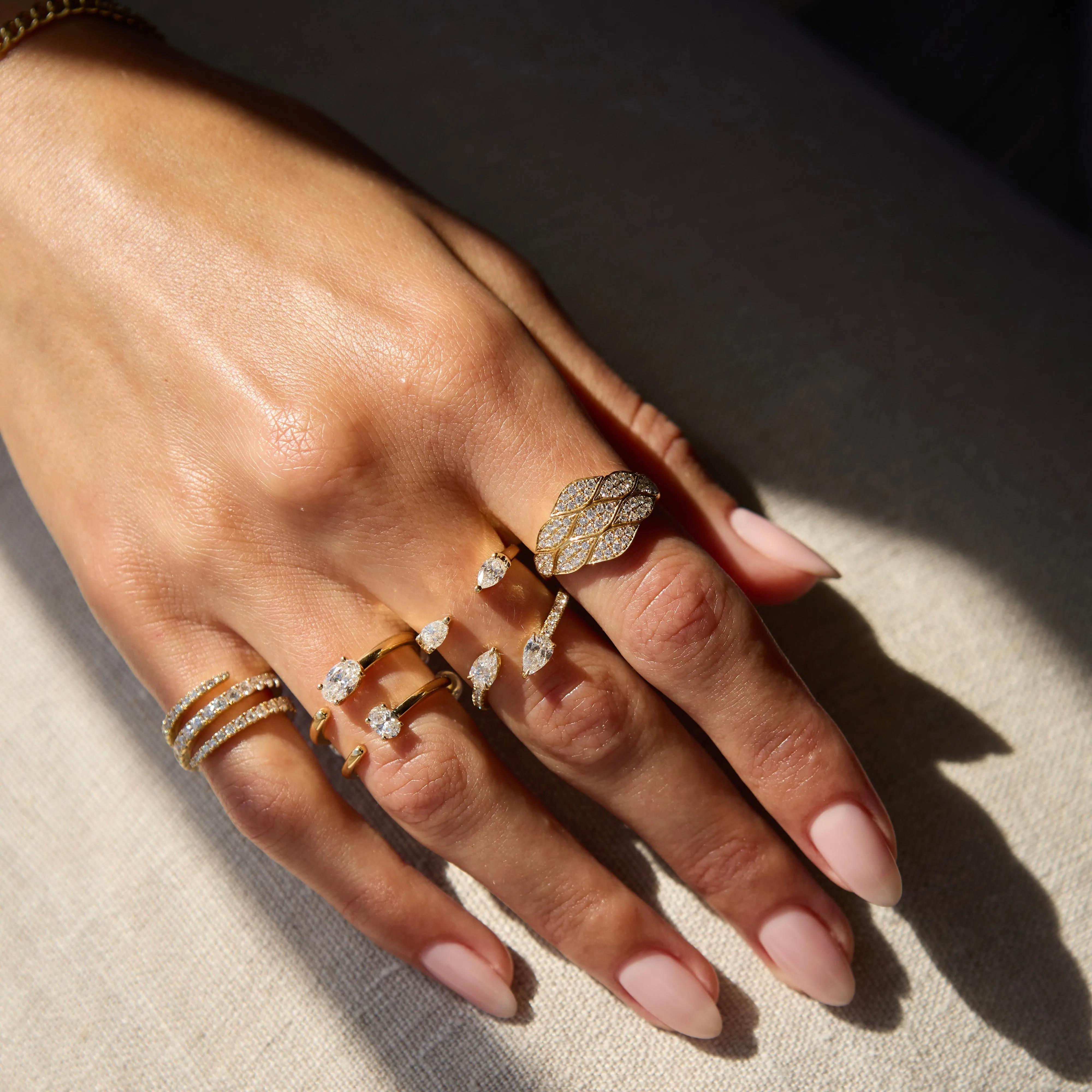 TWO STONE DIAMOND CLAW RING WITH PAVE BAND Anita Ko