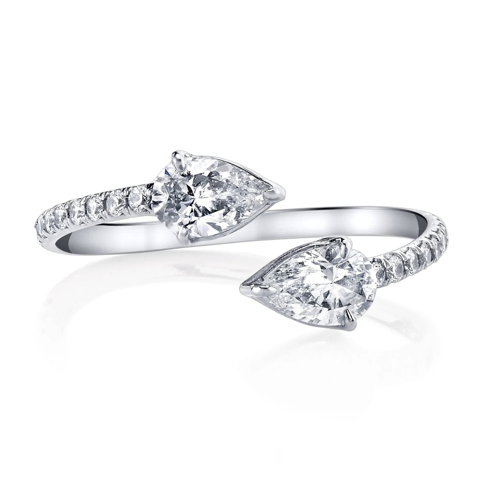 TWO STONE DIAMOND CLAW RING WITH PAVE BAND Anita Ko