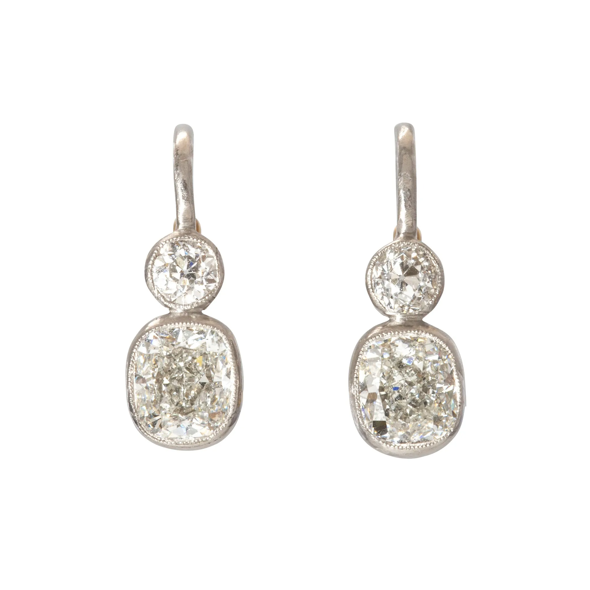 Vintage 2.50ctw Double Diamond Bezel Set Leverback Earrings Croghans