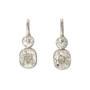 Vintage 2.50ctw Double Diamond Bezel Set Leverback Earrings Croghans